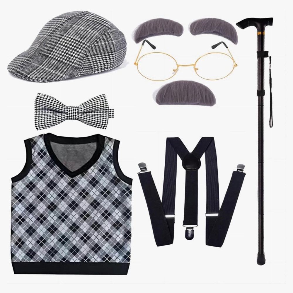 Kids 100 Days of School Costume for Boys - Old Man Set (5-7year)